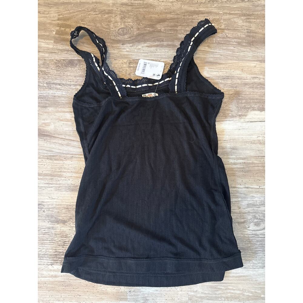 Free People Intimately NWT Black Ribbed Lace Trim Tank Top Cami. Size M - Picture 2 of 2